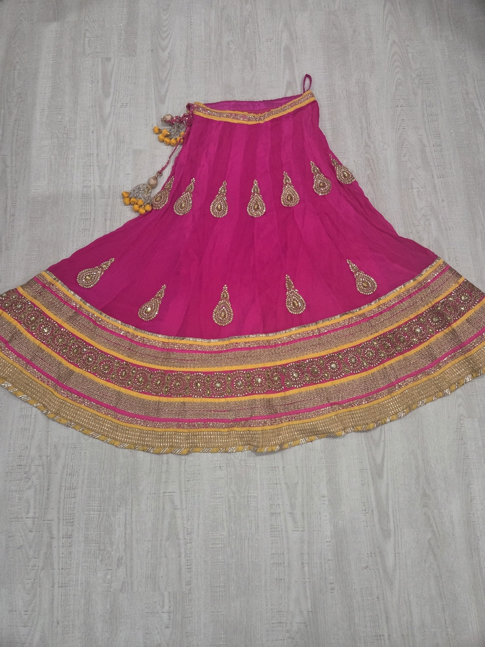 Women’s Embellished Pink Ghagra Skirt with Gold Trim